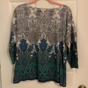 Chico's Paisley Quarter Sleeve Embellished Top